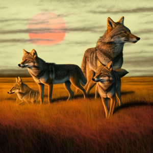 Coyotes in a field